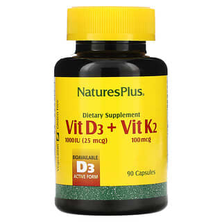 NaturesPlus, Vitamine D3 + Vitamine K2, 90 capsules
