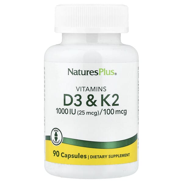 NaturesPlus, Vitaminas D3 y K2, 90 cápsulas