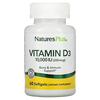 NaturesPlus, Vitamina D3, 10.000 UI (250 mcg), 60 cápsulas blandas