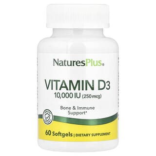 NaturesPlus, Vitamina D3, 250 mcg (10.000 UI), 60 Cápsulas Softgel