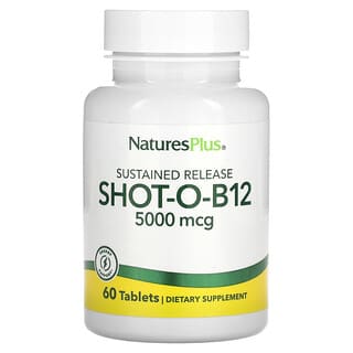 NaturesPlus, Shot-O-B12 de Liberação Sustentada, 5.000 mcg, 60 Comprimidos
