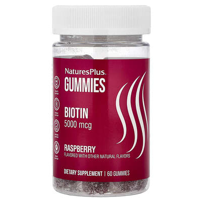 NaturesPlus, Biovitamin Gummies, Raspberry, 5,000 mcg, 60 Gummies