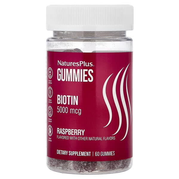 NaturesPlus, 비오틴 구미젤리, 라즈베리, 5,000mcg, 구미젤리 60개