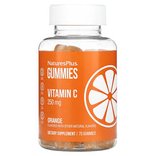 NaturesPlus, жевательные таблетки с витамином C, со вкусом апельсина, 250 мг, 75 жевательных таблеток (125 мг в 1 жевательной таблетке)