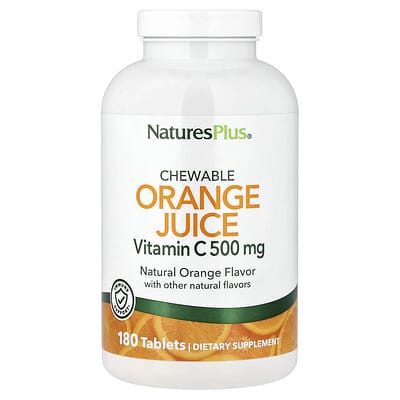 NaturesPlus, Orange Chewable Tablets, Vitamin C, Natural Orange Flavor, 180 Tablets