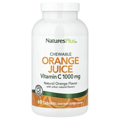 NaturesPlus, Orange Juice Vitamin C Chewable Tablets, Natural Orange Flavor, 1,000 mg, 60 Tablets