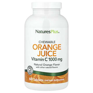 NaturesPlus, Zumo de naranja masticable, Vitamina C, Naranja natural, 1000 mg, 60 comprimidos