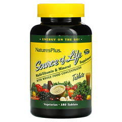 NaturesPlus, Source of Life, Multi-Vitamin & Mineral Supplement with Whole Food Concentrates, 180 Tablets