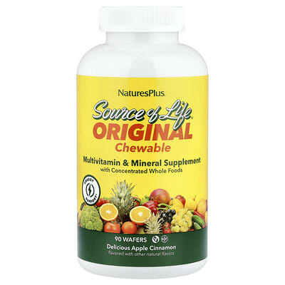 NaturesPlus, Source of Life®, Classic Chewable Multivitamin and Mineral Supplement, Delicious Apple Cinnamon Flavor, 90 Tablets
