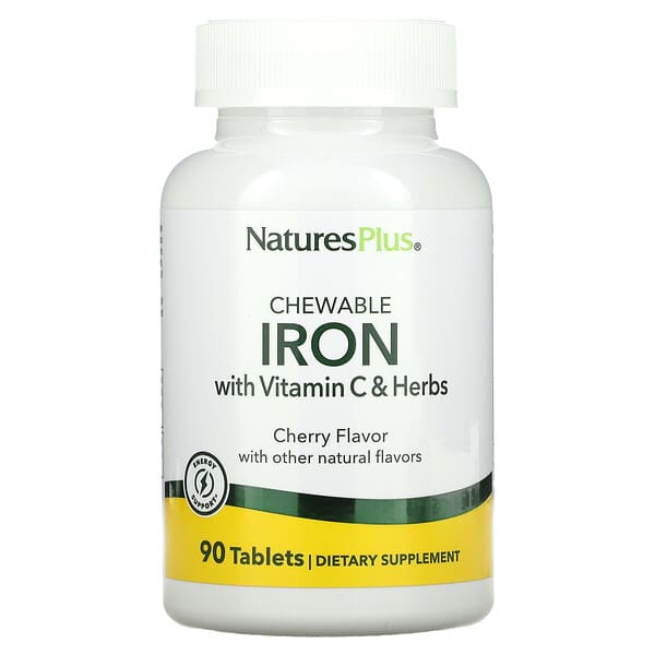 NaturesPlus, Chewable Iron with Vitamin C and Herbs, Cherry, 90 Tablets