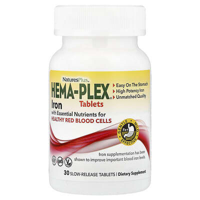 NaturesPlus, Hema-Plex®, Iron with Essential Nutrients for Healthy Red Blood Cells, 30 Extended-Release Tablets