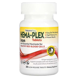 NaturesPlus, Hema-Plex, Iron with Essential Nutrients for Healthy Red Blood Cells, 30 Slow Release Tablets