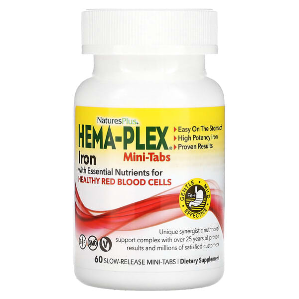 NaturesPlus‏, Hema-Plex, ברזל עם חומרים מזינים חיוניים לבריאות תאי הדם האדומים, 60 מיני טבליות בשחרור איטי