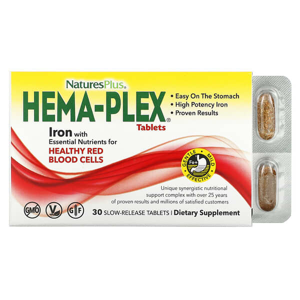 NaturesPlus, Hema-Plex บรรจุเม็ดยาออกฤทธิ์เนิ่น 30 เม็ด