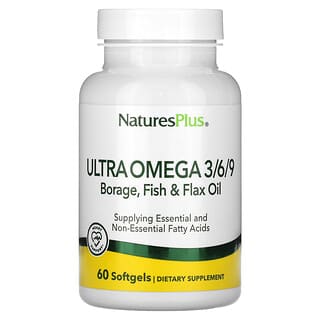 NaturesPlus, Ultra Omega 3/6/9 Huile de bourrache, poisson et lin, 60 capsules à enveloppe molle