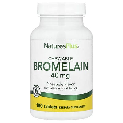 NaturesPlus, Bromelain Chewable Tablets, Pineapple Flavor, 40 mg, 180 Tablets