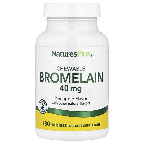 NaturesPlus Chewable Bromelain, Pineapple, 40 mg, 180 Tablets