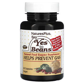 NaturesPlus, Say Yes to Beans, добавка для профилактики газообразования, 60 веганских капсул