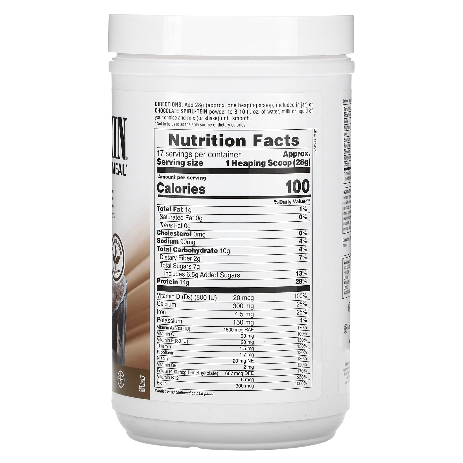 NaturesPlus, SpiruTein, Protein Powder Meal, Chocolate, 1.05 lbs (476 g)
