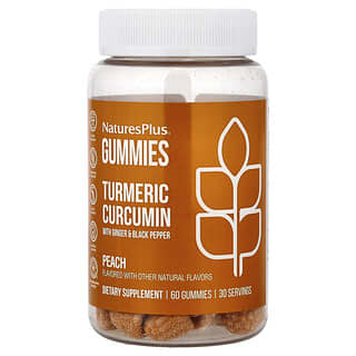 NaturesPlus, Turmeric Curcumin With Ginger & Black Pepper, Peach, 60 Gummy Bears