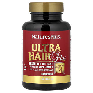 NaturesPlus, Ultra Hair Plus con MSM, Suplemento para favorecer la salud del cabello, Para hombres y mujeres, 60 comprimidos