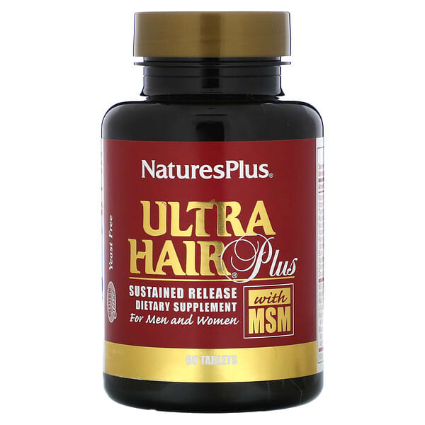 NaturesPlus, MSM（メチルスルフォニルメタン）配合Ultra Hair（ウルトラヘア）プラス、男女兼用、タブレット60粒