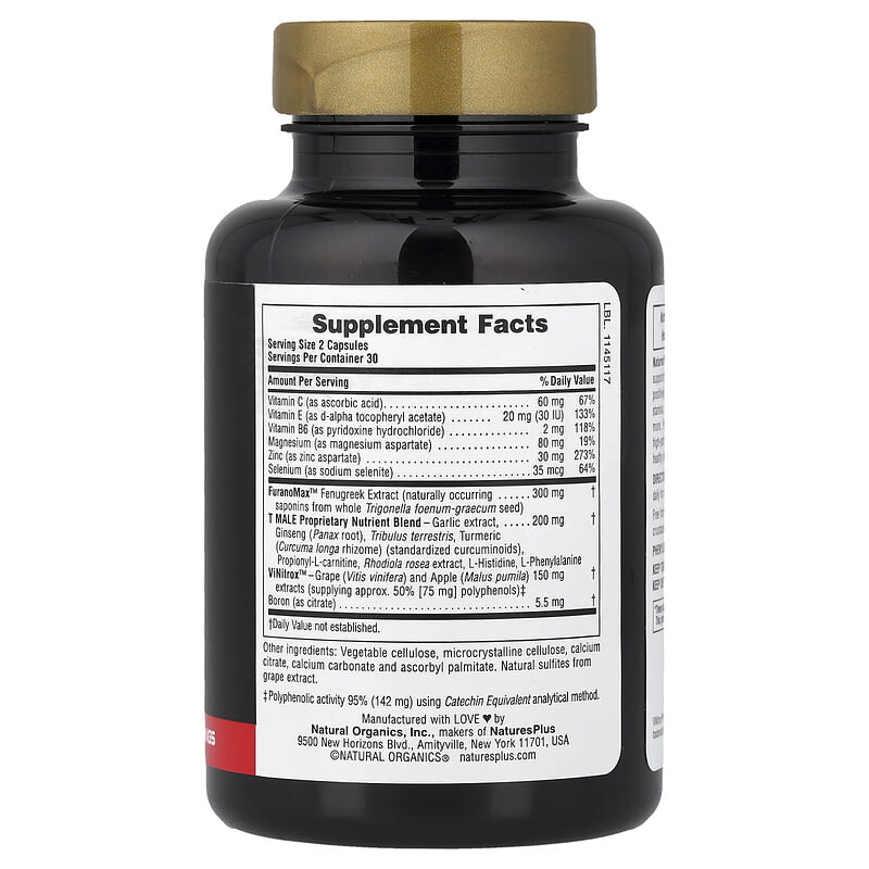 T Male, Potenciador de testosterona para hombres, 60 cpsulas vegetarianas