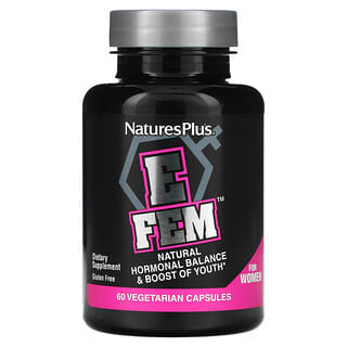 NaturesPlus, E Fem for Women, 자연 호르몬 균형 및 젊음을 위한 부스트, 60 식물성 캡슐