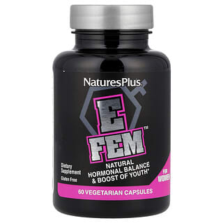 NaturesPlus, E Fem para mujeres, Equilibrio hormonal natural y potenciación de la juventud, 60 cápsulas vegetales