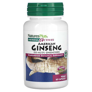NaturesPlus, Herbal Actives, Ginseng americano, 250 mg, 60 cápsulas veganas