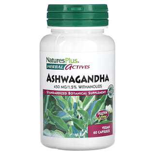 NaturesPlus, Herbal Actives, Ashwagandha, 450 mg, 60 cápsulas veganas