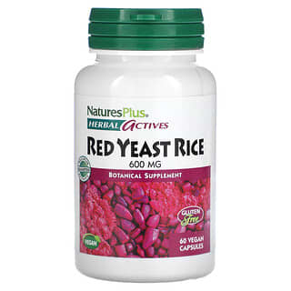 NaturesPlus, Herbal Actives, красный дрожжевой рис, 600 мг, 60 веганских капсул