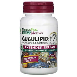 NaturesPlus, Herbal Actives, Gugulipid, с замедленным высвобождением, 1000 мг, 30 вегетарианских таблеток