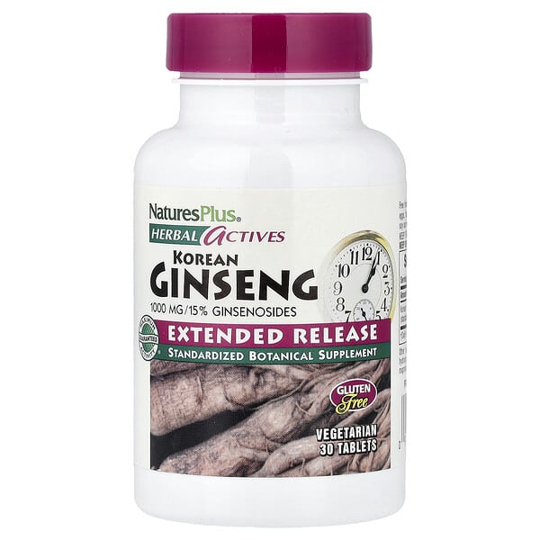 NaturesPlus Herbal Actives, Korean Ginseng, Extended Release, 1,000 mg, 30 Tablets