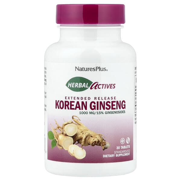 NaturesPlus, Herbal Actives, Korean Ginseng, 1,000 mg, 30 Tablets — product photo 1