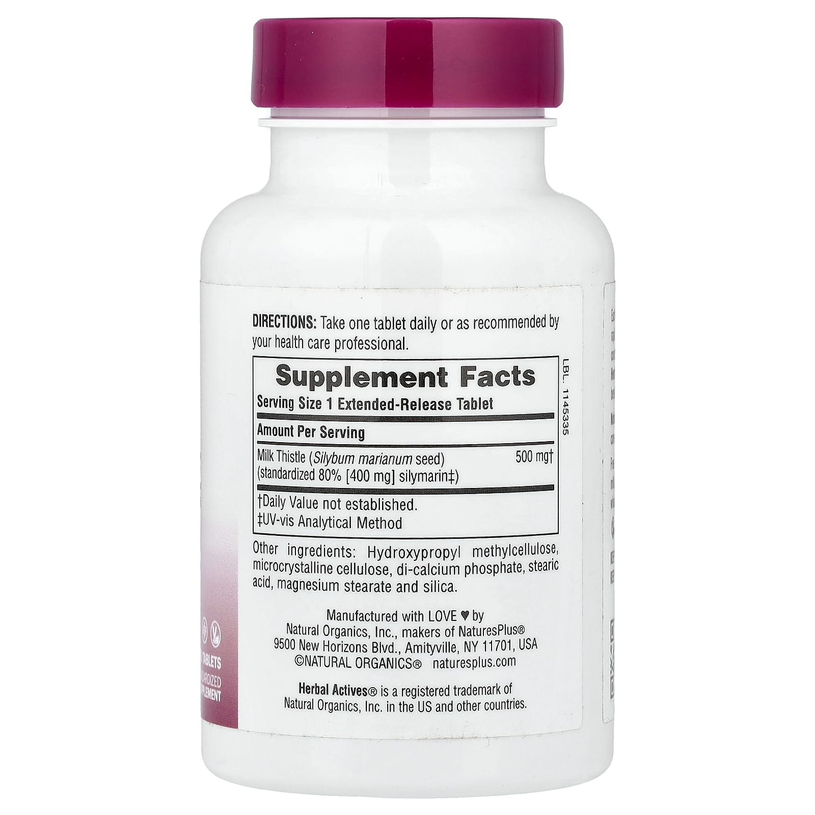 NaturesPlus, Herbal Actives, Milk Thistle, Extended Release, 500 mg, 30 Tablets
