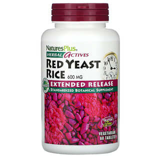 NaturesPlus, Herbal Actives, красный ферментированный рис, 600 мг, 60 вегетарианских таблеток