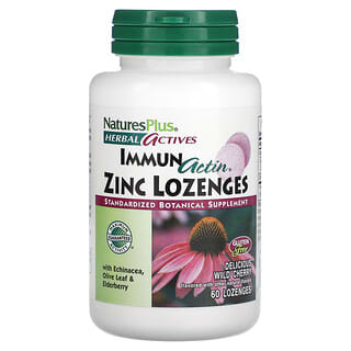 NaturesPlus, Herbal Actives, Immun Actin, Zinc Lozenges, Wild Cherry, 60 Lozenges