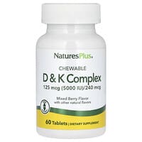 NaturesPlus, жевательный комплекс D и K, ягодное ассорти, 60 таблеток