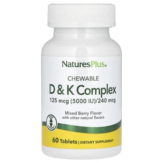 NaturesPlus, Complexo D e K Mastigável, Frutos Silvestres, 60 Comprimidos