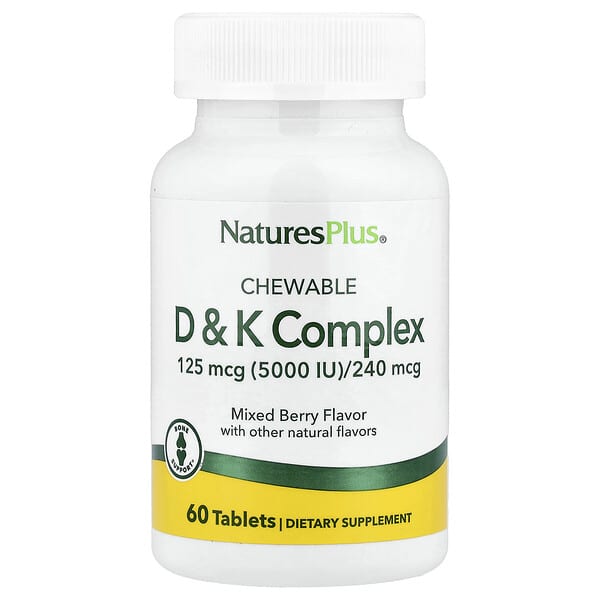 NaturesPlus Chewable D & K Complex, Mixed Berry, 60 Tablets