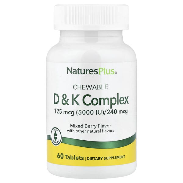 NaturePlus, Complexo D e K Mastigável, Frutos Silvestres, 60 Comprimidos