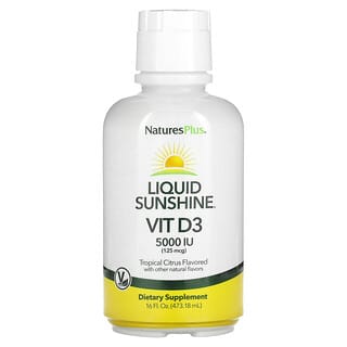 NaturesPlus‏, "Liquid Sunshine, ויטמין D3, הדרים טרופיים, 125 מק""ג (5,000 יחב""ל), 16 אונקיות נוזל (473.18 מ""ל)"