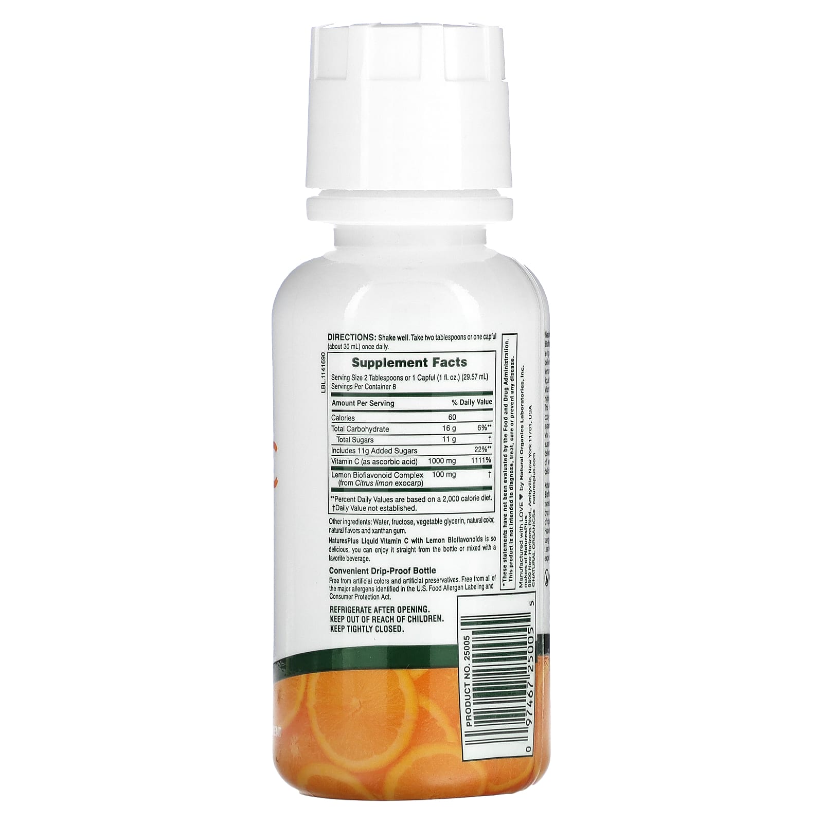 NaturesPlus, Liquid Vitamin C, Natural Orange, 1000 mg, 8 fl oz (236.56 ml)