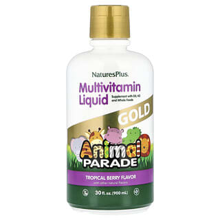 NaturesPlus, Animal Parade® Gold, Suplemento multivitamínico líquido, Bayas tropicales, 900 ml (30 oz. líq.)