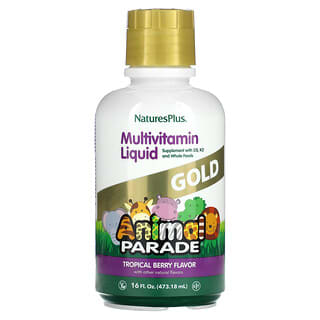 NaturesPlus, Children's Animal Parade Gold Multivitamínico Líquido, Tropical Berry, 473,18 ml (16 fl oz)