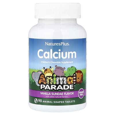 NaturesPlus, Animal Parade®, Chewable Calcium Supplement for Kids, Vanilla Sundae, 90 Animal-Shaped Tablets