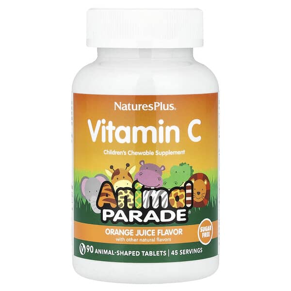 NaturesPlus, Animal Parade®, Vitamin C, Children's Chewable Supplement, Orange Juice, 90 Animal-Shaped Tablets — product photo 1