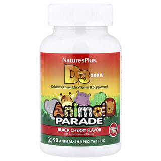 NaturesPlus, Animal Parade, vitamine D3, suikervrij, zwarte kers, 12,5 mcg (500 IE), 90 tabletten in de vorm van dieren