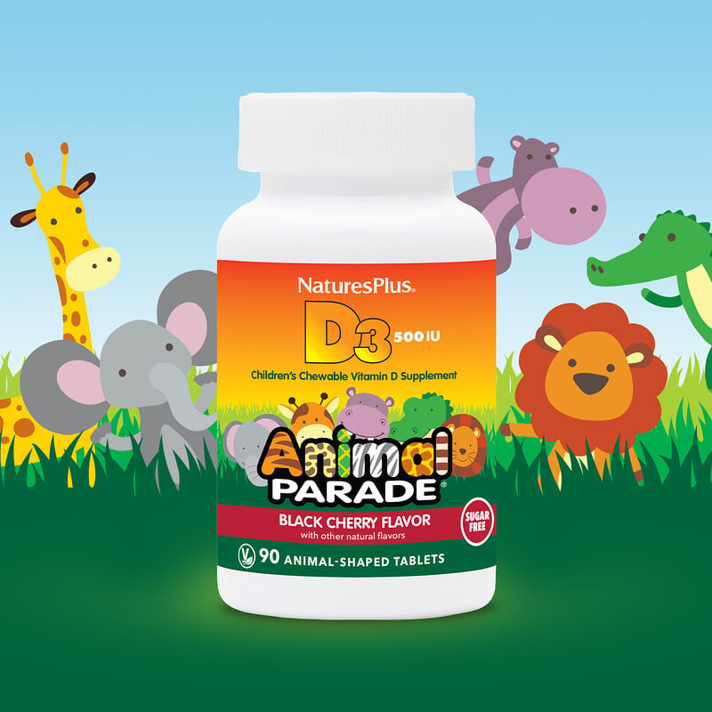 NaturesPlus, Animal Parade, Vitamin D3, Sugar Free, Black Cherry, 500